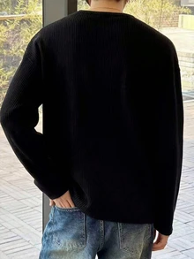 Resyla Men 男士印花半開襟鈕扣長袖T恤，萬聖節度假節日款，黑白配色，秋季街頭風 - 白色 - 查看 2
