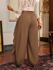 Maweii Plus Size Ruffle Tie Design Street Fashion Pants Fall - Brown - View 3