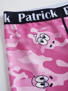 SpongeBob SquarePants | SHEIN Men's Letter Cartoon Print Casual Everyday Boxer Briefs - Pink - View 3