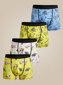 SpongeBob SquarePants | SHEIN 大童男孩卡通印花拼色休閒日常四角內褲 - 彩色 - 查看 1