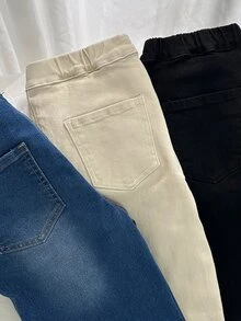 Tween Boys' 3PCS  Jeans, Embroidery Design, Pocket Design,Soft Cotton, Formal,  3 Colors,Aqua Blue Beige Black,Autumn,Back To School . - Multicolor - View 5
