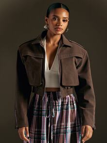 Hauture Women's Street Fashion Long Sleeve Zip-Up Jacket - Brown - View 4