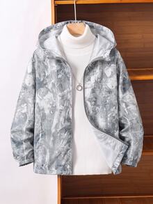 SHEIN 兒童青少年男孩休閒拼接色連帽外套，輕量寬鬆拉鍊連帽夾克，開學季秋季穿著 - 彩色 - 查看 8
