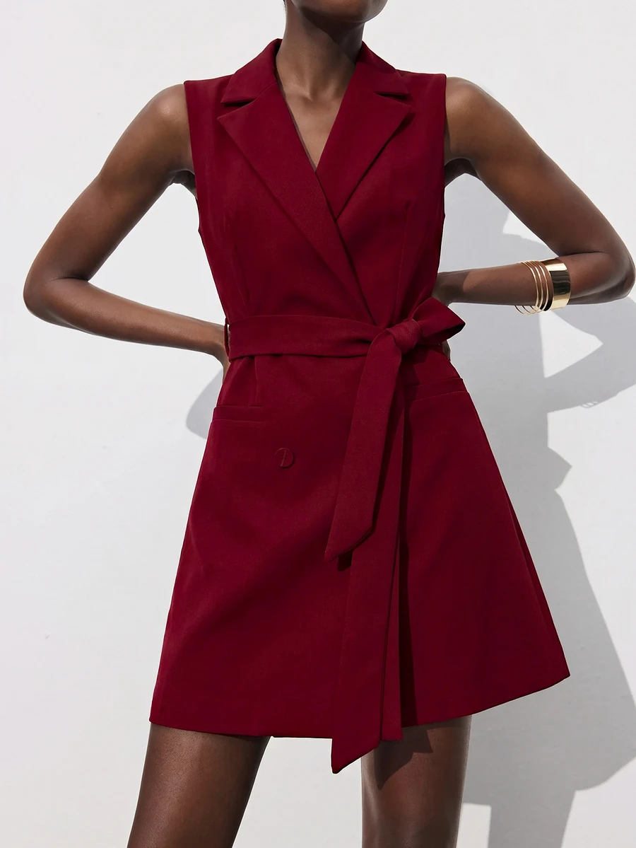 Maija Women's Elegant French Button Dress For Business Office - Burgundy - View 1