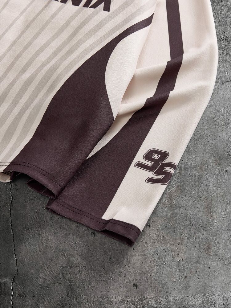 AXEPEAK Men's Autumn Casual Colorblock Striped Letter Print T-Shirt - Brown - View 4