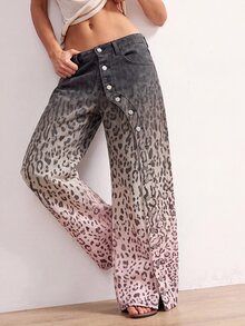Bohemela Women's Designer Leopard Print Button Pocket Denim Jeans - Multicolor - View 6