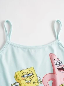 SpongeBob SquarePants | SHEIN 2pcs Fun Casual Style Tween Girl Camisole Top & Pants Comfortable Loungewear Set - Multicolor - View 3
