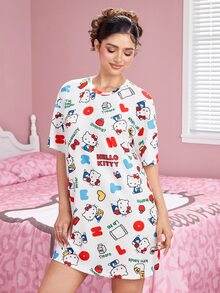 HELLO KITTY AND FRIENDS | SHEIN Women's Cartoon Print Casual Daily Home Sleep Dress - White - View 7