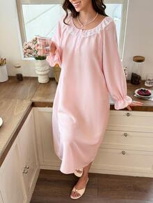 Snug Reverie Standard Size Fashion Women's Long Loungewear Dress - Pink - View 4
