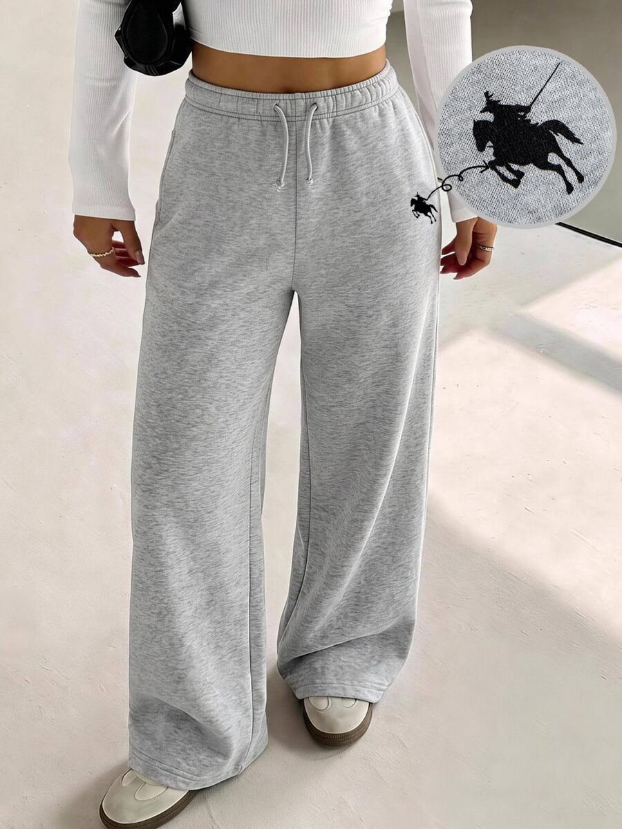 Girlism Tween Girl Tween Girls Sweatpants Autumn/Winter Knitted Light Gray Loose Casual Drawstring Pocket Wide Leg Sweatpants, Versatile Daily Commute, Suitable For School, Back To School - Light Grey - View 1