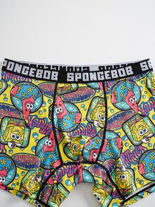 SpongeBob SquarePants | SHEIN Men's Letter Waistband Cartoon Print Casual Boxer Briefs - Multicolor - View 7