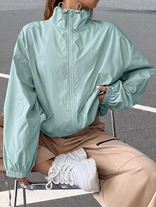 SHEIN EZwear Veste à fermeture éclair avec épaules tombantes pour l'automne/l'hiver - Vert - Voir 4