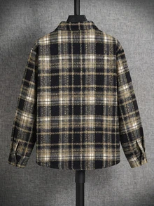 SHEIN 兒童青少年男孩休閒日常舒適格紋翻領寬鬆長袖梭織鈕扣襯衫 - 彩色 - 查看 2