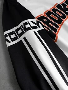 ROMWE MEN Streetwear Basketball Graffiti Print Men's Loose Fit Colorblock Sporty Casual Pullover V-Neck Sweatshirt - Multicolor - View 5