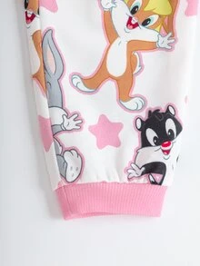 LOONEY TUNES X SHEIN Baby Girl Cartoon Star Print Romper - Pink - View 4