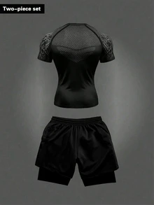 Gym Rark Men's Short Sleeve T-Shirt & Shorts Sports Set, Gym - Black - View 2