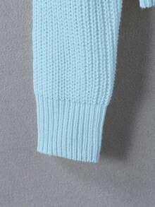 SHEIN Tween Girl Autumn Casual Solid Color Cropped Sweater - Baby Blue - View 5