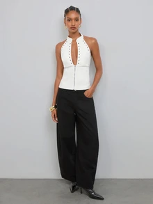 Maija Women's Sexy Zipper Halter Neck Sleeveless Top,Going Out Outfis,Fall Clothes - White - View 2