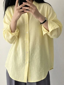 DAZY 女款休閒百搭純色襯衫 - 綠色 - 查看 3
