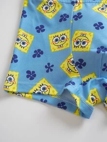 SpongeBob SquarePants | SHEIN مجموعة توب بدون أكمام وشورت مطبوعة برسومات كرتونية للأولاد الصغار - الأزرق - مشاهدة 7