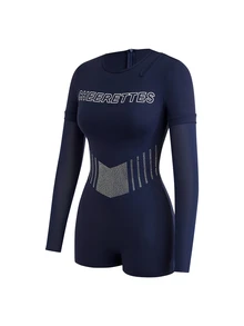 SHEIN Cheerettes 字母印花修身運動連身褲 - 藍色 - 查看 1