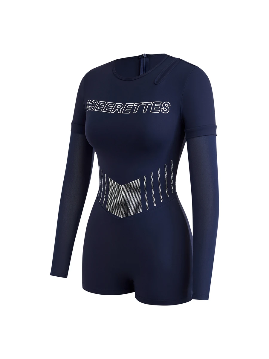 SHEIN Cheerettes 字母印花修身運動連身褲 - 藍色 - 查看 1