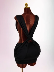 Amplova Women's Twisted Backless Mini Dress Suitable For Banquet And Party - Black - View 1