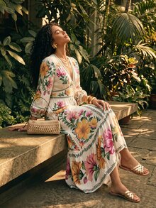 CAJUNI Long Summer Dress With Puff Sleeves And Floral Print. - Multicolor - View 1
