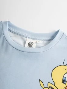 LOONEY TUNES X SHEIN 青少年男孩圓領短袖休閒百搭T恤 - 藍色 - 查看 3
