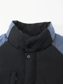 PAVTROS Men's Colorblock Casual Streetwear Versatile Winter Padded Coat Vacation Hiking Blue Checkered - Blue - View 3