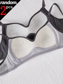 Randomly Ships 2 Of 4 Minimalist Grey Push-Up Wireless Anti-Sagging Thin Bra For Student Girls And Teenagers - Multicolor - View 3