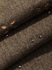 DAZY Women's Rhinestone Decorated Short Jacket And Loose Straight Leg Pants Vacation Style Brown Denim Set - Khaki - View 7