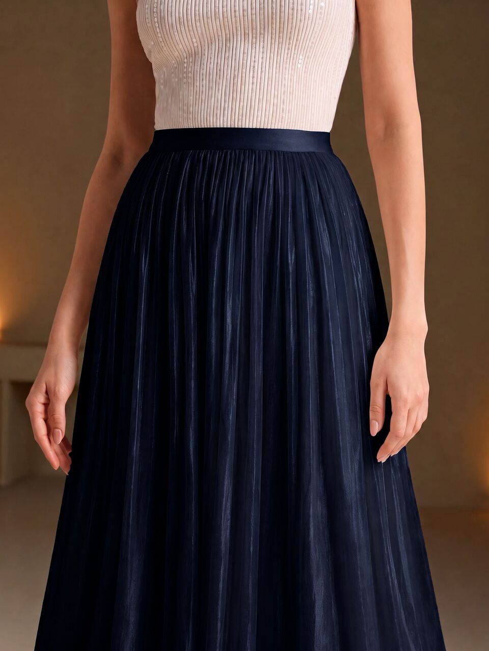 Anewsta Essential Summer New Fashion Elegant Flowy Elegant Shimmering Chiffon A-Line Full Skirt Long Skirt