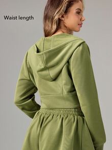 OutZeal Women Sports Jacket Casual Workout Gym Cropped Zip Up Hooded Jacket - Green - View 4