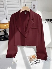 Muchica Rose Red Plus Size Women's Single Button Casual Lightweight Blazer - Rose Red - View 13