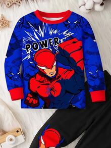 Young Boy Casual Minimalist Slim Fit Comfortable Crew Neck Short Sleeve Long Pants Loungewear, Suitable For Spring/Summer, Classic Handsome Spider Web Spider Hero Character Graphic Print, Suitable For Autumn/Winter - Multicolor - View 4