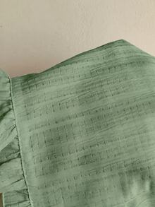 SHEIN EZwear 綠色編織波浪邊女款襯衫 - 綠色 - 查看 9