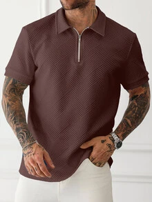 Manfinity Homme 男士大尺碼成熟休閒短袖 Polo 衫 - 棕色 - 查看 4