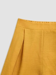 Vesra 女款寬鬆不對稱襯衫 + 直筒休閒長褲 2件套 - 芥末黃 - 查看 5