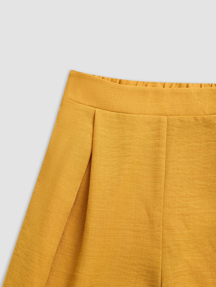 Vesra Women's Loose Asymmetrical Shirt + Straight Leg Casual Pants 2 Pieces Set - Mustard Yellow - View 5
