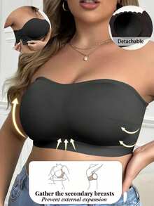 SHEIN Plus Size Bandeau Side-Closure Bra, 1pc - Black - View 4