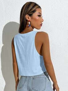SHEIN EZwear 女款休閒寬鬆短版大U領背心，淺藍色 - 淺藍色 - 查看 2