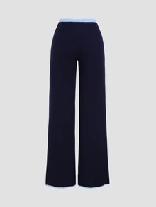 Sweetra Women's Colorblock Single-Breasted Long Sleeve Sweater And Drawstring Waist Pants 2 Pieces Set - Navy Blue - View 5
