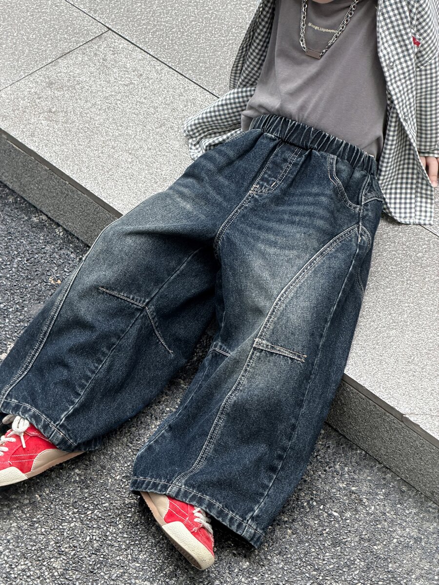 Dazy Kids 小男孩休閒水洗寬腿牛仔長褲 秋季 - 藍色 - 查看 1
