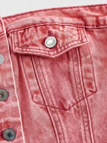 SHEIN MOD 女款單排扣時尚抹胸牛仔上衣 - 西瓜粉 - 查看 3
