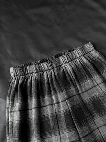 SHEIN Tween女孩格紋簡約長袖時尚休閒褲裝套裝 秋冬穿搭 - 灰色 - 查看 4