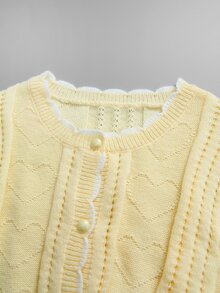 GlowEve CURVE Pale Yellow Wavy Lace Hollow Knit Cardigan . Cable Texture + Single-Breasted . Fresh & Gentle Style Plus Size Cardigan - Yellow - View 4