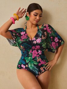 Travachic Plus Size Women's Floral Print 2 In 1 Swimsuit For Vacation - Multicolor - View 6
