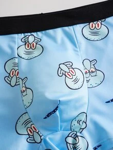 SpongeBob SquarePants | SHEIN Men's Cartoon Print Comfortable Boxer Briefs - Blue and White - View 5
