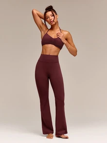 GLOWMODE 31" FeatherFit™ High-Rise Flared Leggings Pants Low Impact Yoga Pilates Daily Spring Summer - Burgundy - View 8